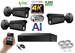 Monitorrs Security 4K IP 3 kamerový set 8 Mpix GTube (6379K3)